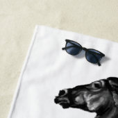 Upright Black Wild Horse - Black and White Tekenin Strandlaken (In situ)