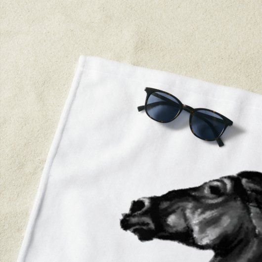 Upright Black Wild Horse - Black and White Tekenin Strandlaken (In situ)