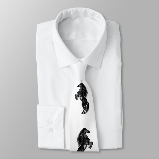 Upright Black Wild Horse - Black and White Tekenin Stropdas (Gebonden)