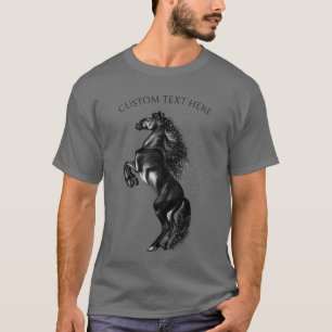 Upright Black Wild Horse - Black and White Tekenin T-shirt