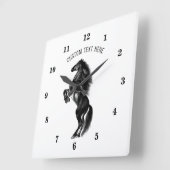 Upright Black Wild Horse - Black and White Tekenin Vierkante Klok (Hoek)