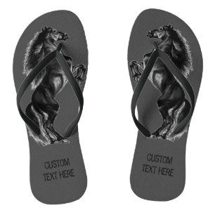 Upright Black Wild Horse - Black & White Tekening  Teenslippers