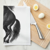 Upright Black Wild Horse Kitchen Towel Jouw tekst Theedoek (Quarter Fold)