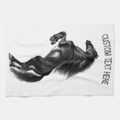 Upright Black Wild Horse Kitchen Towel Jouw tekst Theedoek (Horizontaal)