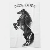 Upright Black Wild Horse Kitchen Towel Jouw tekst Theedoek (Verticaal)