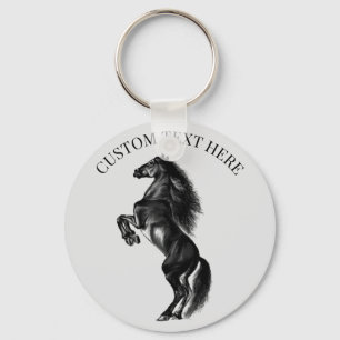 Upright Black Wild Horse Sleutelhanger Custom Text