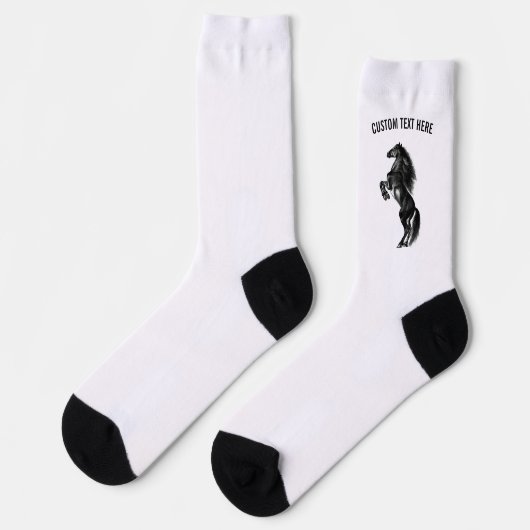 Upright Black Wild Horse Socks Jouw tekst Name Sokken (Links)