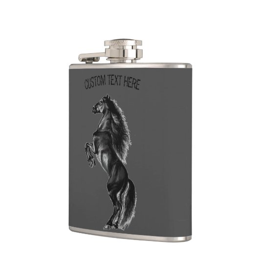 Upright Black Wild Horse - Tekenen - Jouw tekst to Heupfles (Links)