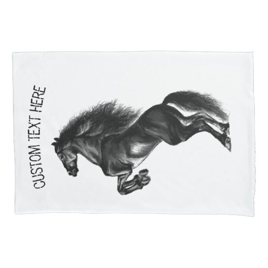 Upright Black Wild Horse - Tekenen - Jouw tekst to Kussensloop (Voorkant)