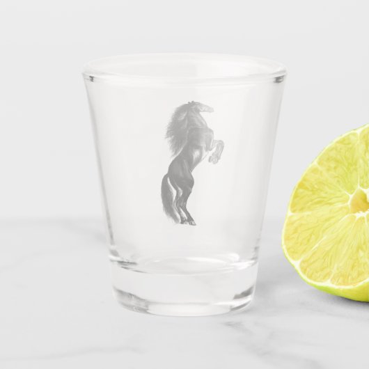 Upright Black Wild Horse - Tekening Shot Glas (Achterkant)