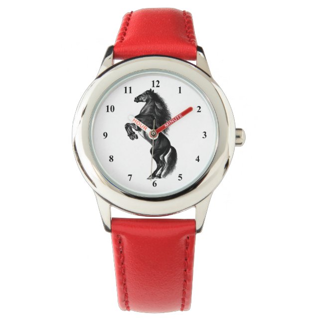 Upright Black Wild Horse Watch Horloge (Voorkant)