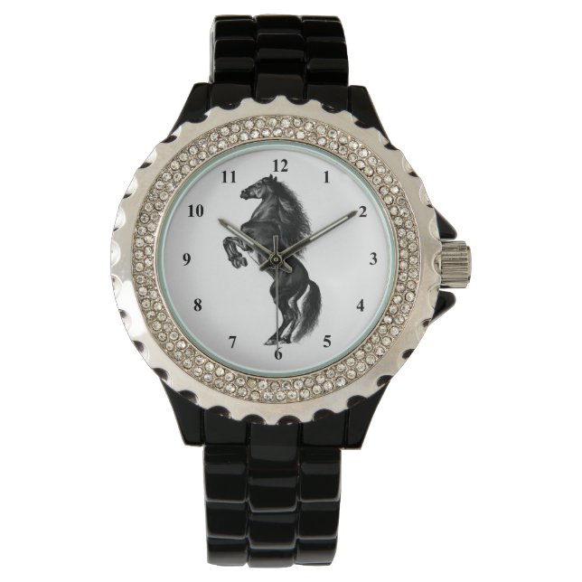 Upright Black Wild Horse Watch Horloge (Voorkant)