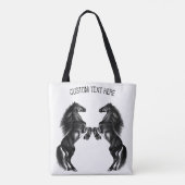 Upright Black Wild Horses Canvas tas Jouw tekst (Achterkant)