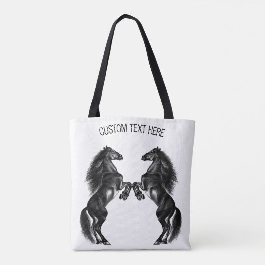 Upright Black Wild Horses Canvas tas Jouw tekst (Achterkant)