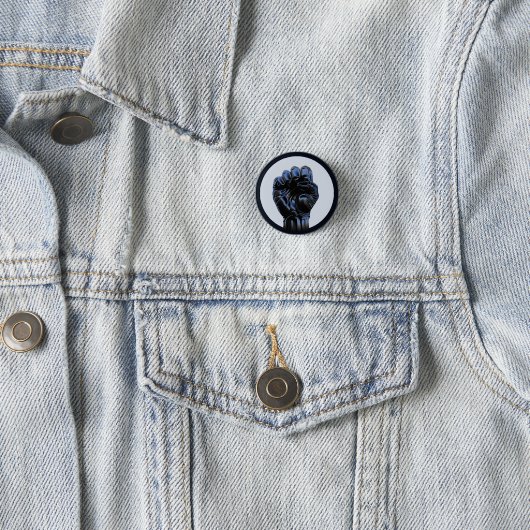 UPRIGHT FIST 2b Circle Pin Button Badge (In situ)