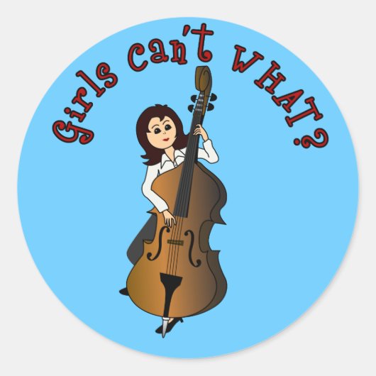 Upright String Double Bass Girl Ronde Sticker (Voorkant)