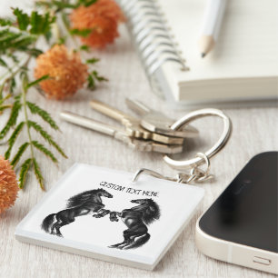 Upright Wild Horses Sleutelhanger Gift met aangepa