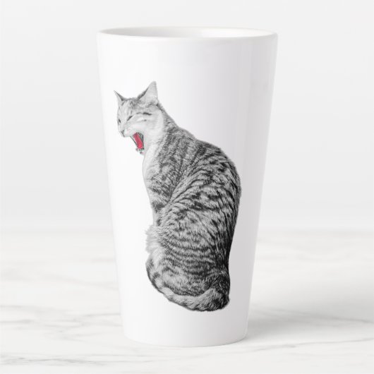 Upright Yawning Tabby Cat Monochrome Art Mok (Voorkant)