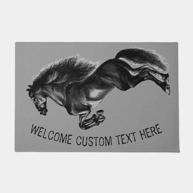 Upright zwarte, wilde paarden - Jouw tekst toevoeg Deurmat (Voorkant)