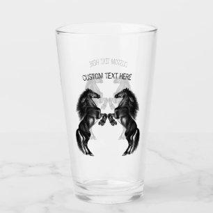 Upright zwarte wilde paarden - Jouw tekst toevoege Glas