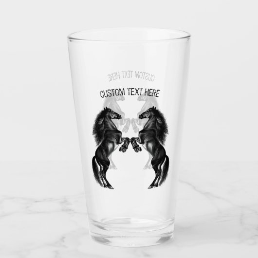 Upright zwarte wilde paarden - Jouw tekst toevoege Glas (Voorkant)