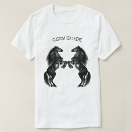 Upright zwarte wilde paarden - Tekenen - Jouw teks T-shirt