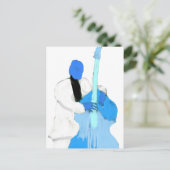 uprightbassplayerBlueWhiteversion Briefkaart (Staand voorkant)