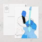 uprightbassplayerBlueWhiteversion Briefkaart (Voorkant / Achterkant)