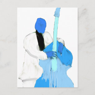 uprightbassplayerBlueWhiteversion Briefkaart