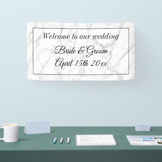 Upscale bruiloft aangepaste witte marmeren welkoms spandoek (Beurs)