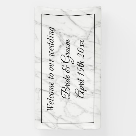 Upscale bruiloft aangepaste witte marmeren welkoms spandoek (Verticaal)