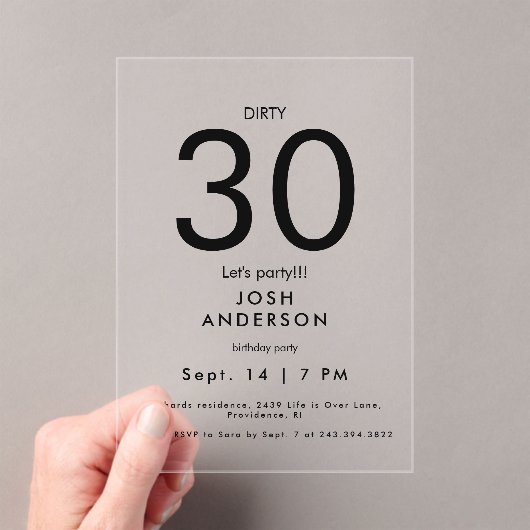 Upscale Dirty 30 Let's Party Verjaardag Acryl Uitnodigingen (Insitu (Draagbaar))