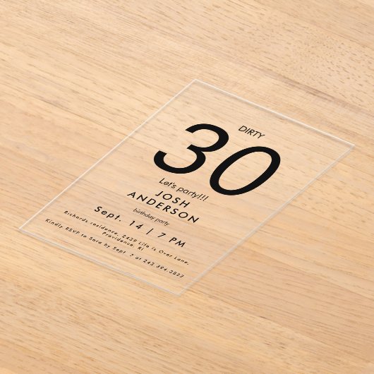 Upscale Dirty 30 Let's Party Verjaardag Acryl Uitnodigingen (Laagn)