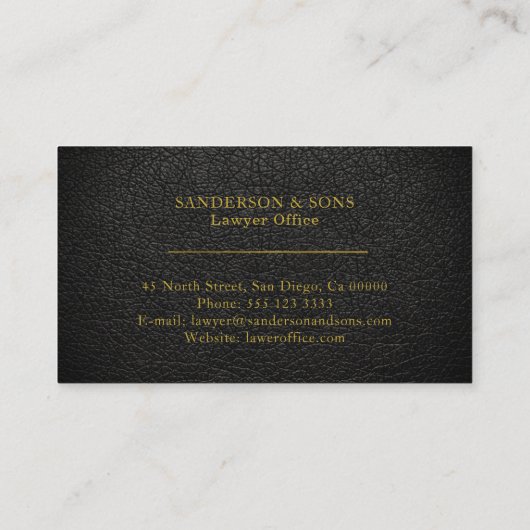 Upscale faux zwart leer gouden script advocaat visitekaartje (Achterkant)