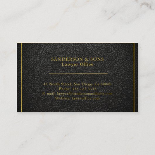 Upscale faux zwarte lederen goudtimypografie visitekaartje (Achterkant)