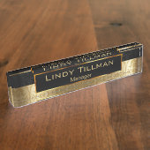 Upscale Gold en Black Damask Naambordje (Zijkant)