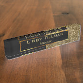 Upscale Gold Glitter en zwart Naambordje (Zijkant)