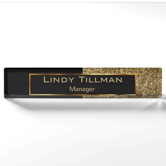 Upscale Gold Glitter en zwart Naambordje (Voorkant)