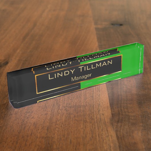 Upscale Lime Green en Black Naambordje (Zijkant)