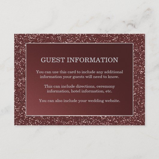 Upscale Marsala Glitter Look Wedding Guest Insert Informatiekaartje (Voorkant)