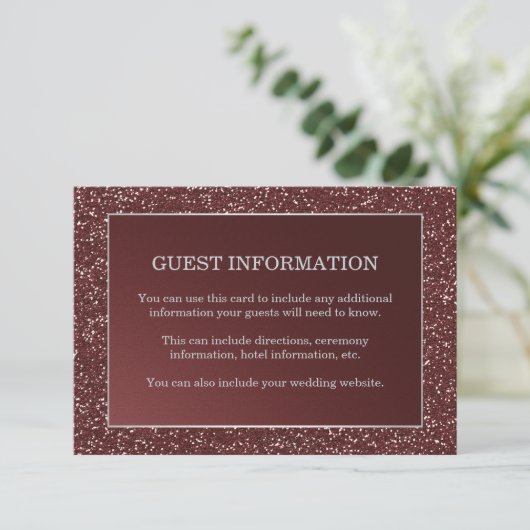 Upscale Marsala Glitter Look Wedding Guest Insert Informatiekaartje (Staand voorkant)