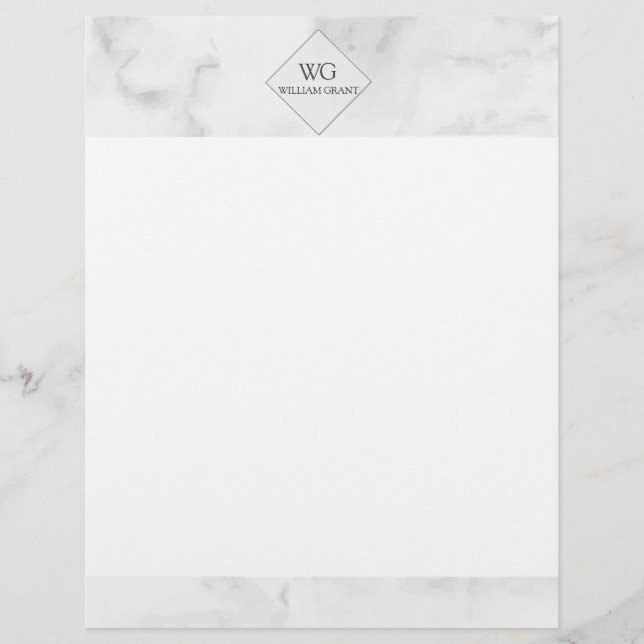 Upscale Minimalist Chic White Marble Monogramed (Voorkant)