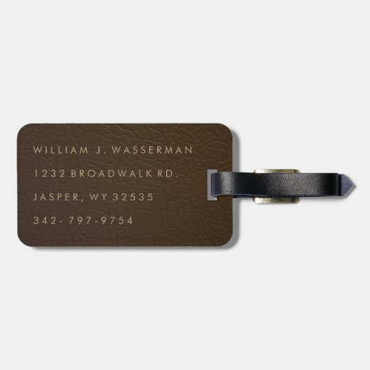 Upscale Monogram Chocolade Leather Bagagelabel (Achterkant horizontaal)