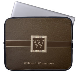 Upscale Monogram Chocolade Leather Laptop Sleeve