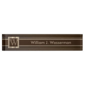 Upscale Monogram Chocolade Leather Naambordje (Voorkant)