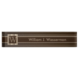 Upscale Monogram Chocolade Leather Naambordje