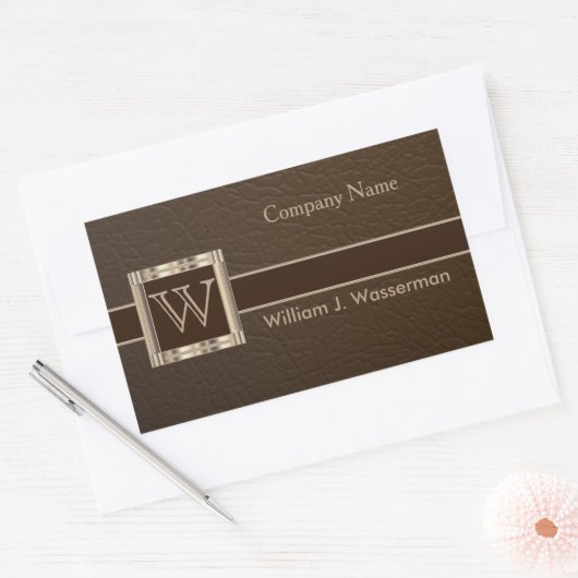 Upscale Monogram Chocolade Leather Rechthoekige Sticker (Envelop)