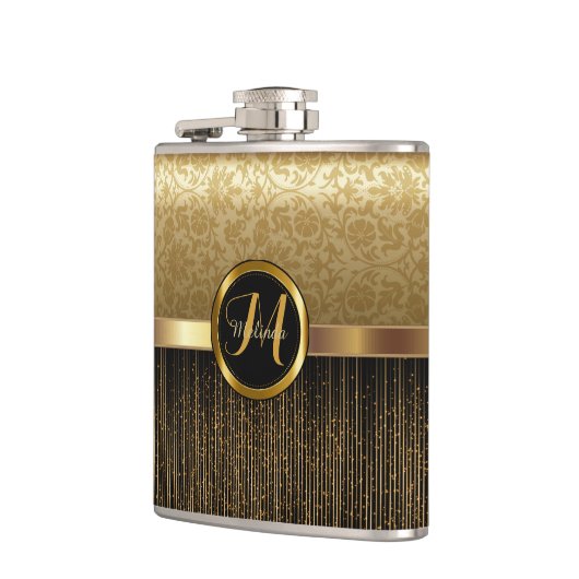 Upscale Monogram Golden Pattern-ontwerp Heupfles (Links)