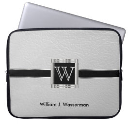 Upscale Monogram wit leder Laptop Sleeve