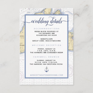 Upscale Nautical Martha's Vineyard Wedding Details Informatiekaartje